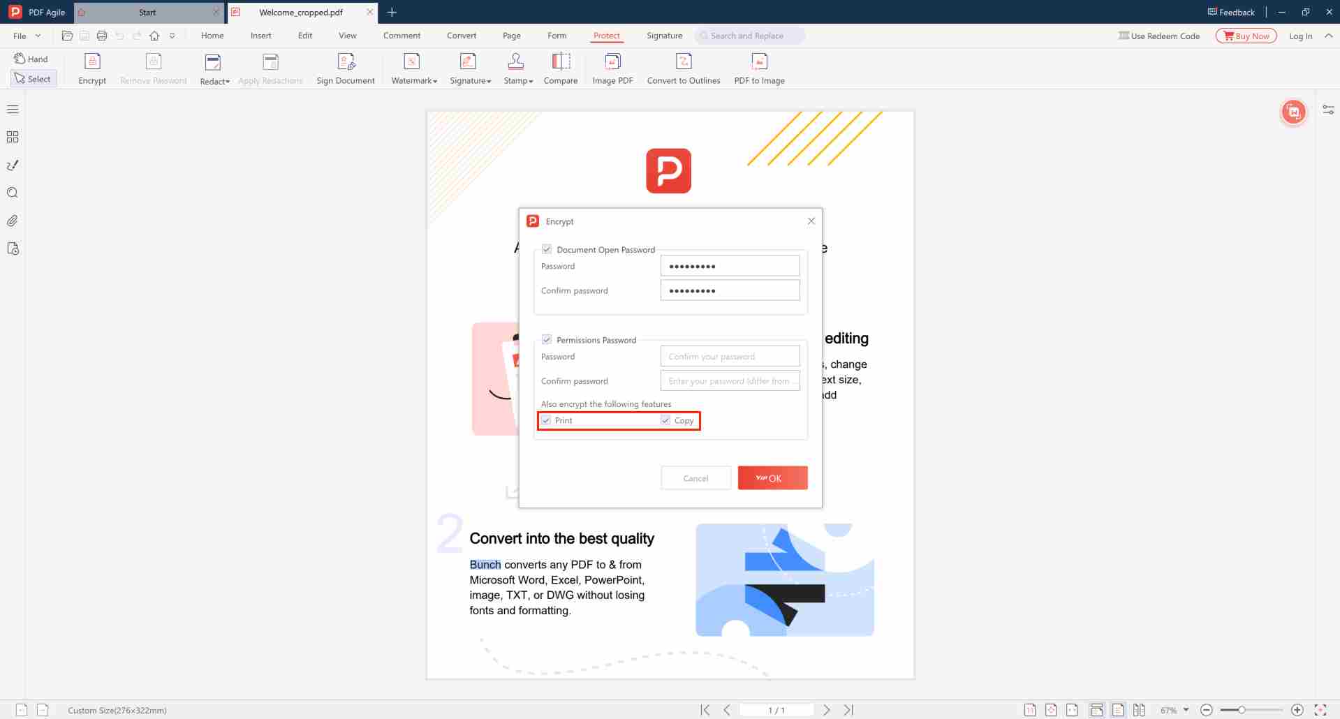 How to encrypt PDF with bank-grade encryption password in PDF Agile desktop